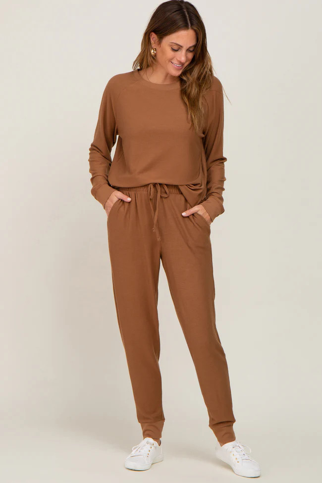 Camel Soft Knit Long Sleeve Set | PinkBlush Maternity