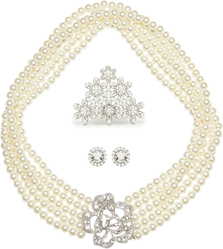 Utopiat flapper costume jewelry set-Audrey Hepburn Breakfast at Tiffany's Bridal Pearl Jewelry Se... | Amazon (US)