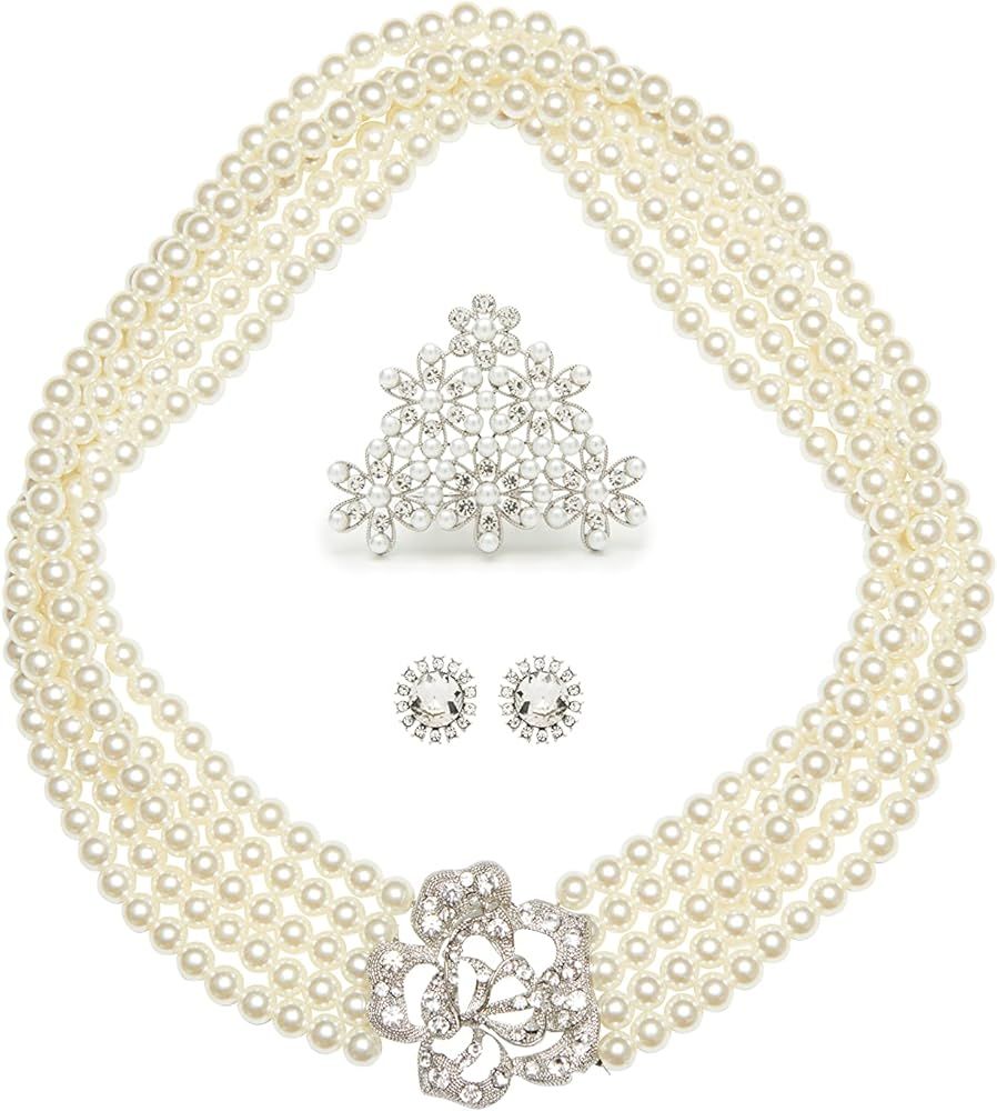 Utopiat flapper costume jewelry set-Audrey Hepburn Breakfast at Tiffany's Bridal Pearl Jewelry Se... | Amazon (US)