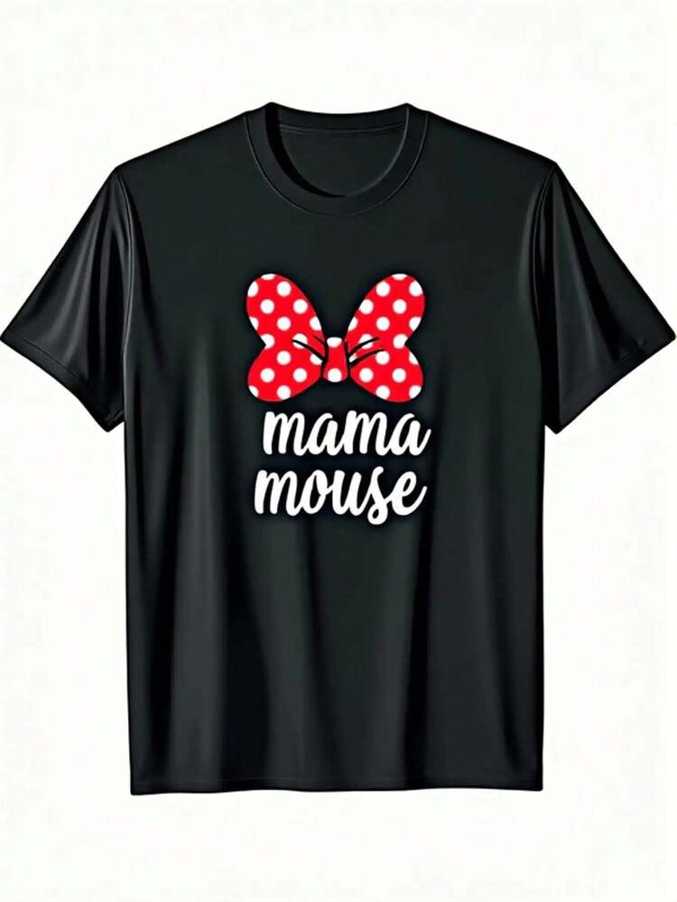 Funny Mama Mouse Graphic T-Shirt - Women'S Funny Mouse Tee With Red Polka Dot Bow, Soft Breathabl... | SHEIN