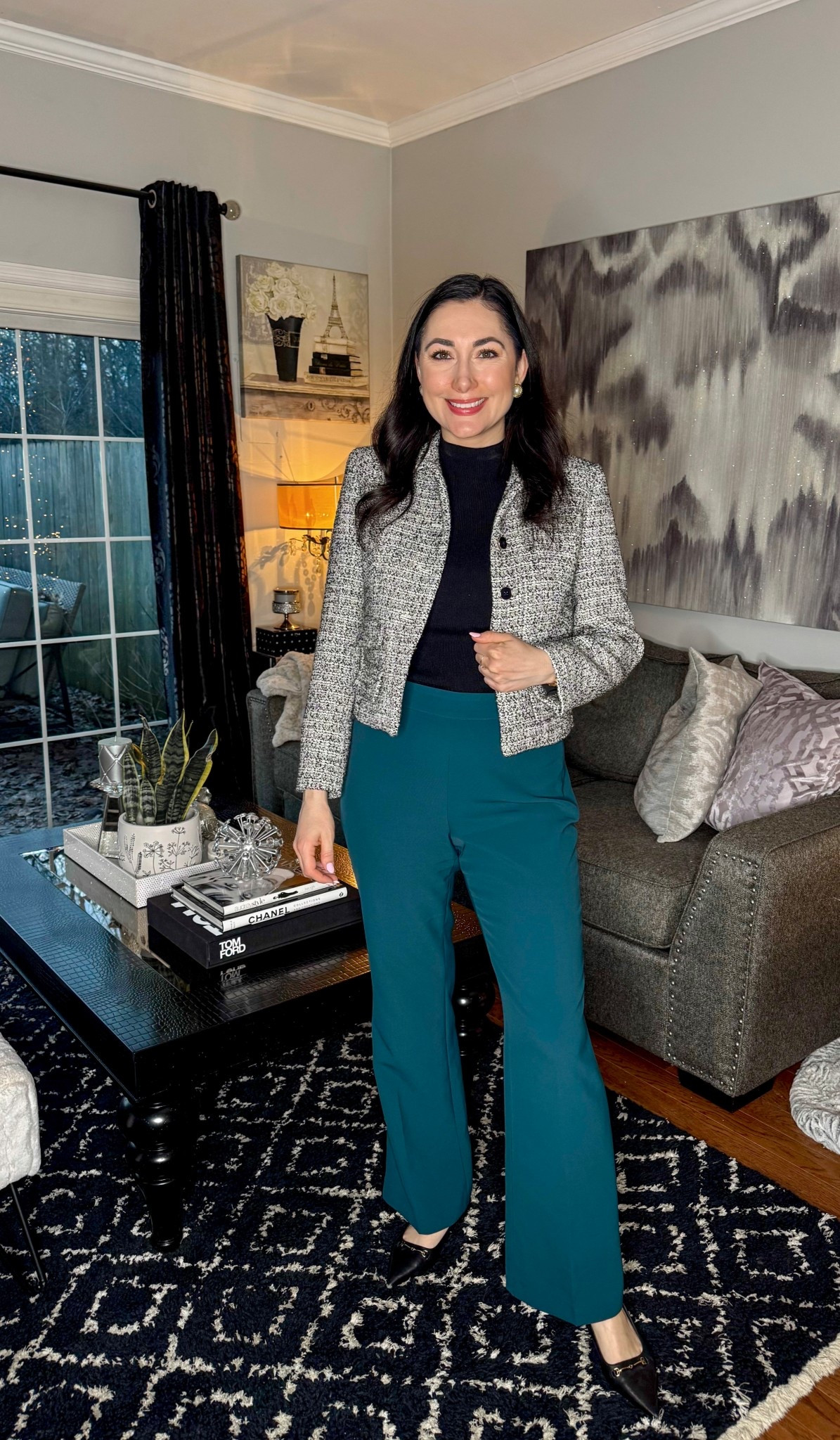 Work outfit of the day 🖤💚

Tweed jacket 
Black sweater shell 
Green pants 
Black sling backs 

Work wear 
Office outfit 
Business casual 
Business professional 

#LTKSeasonal #LTKootd #LTKWorkwear