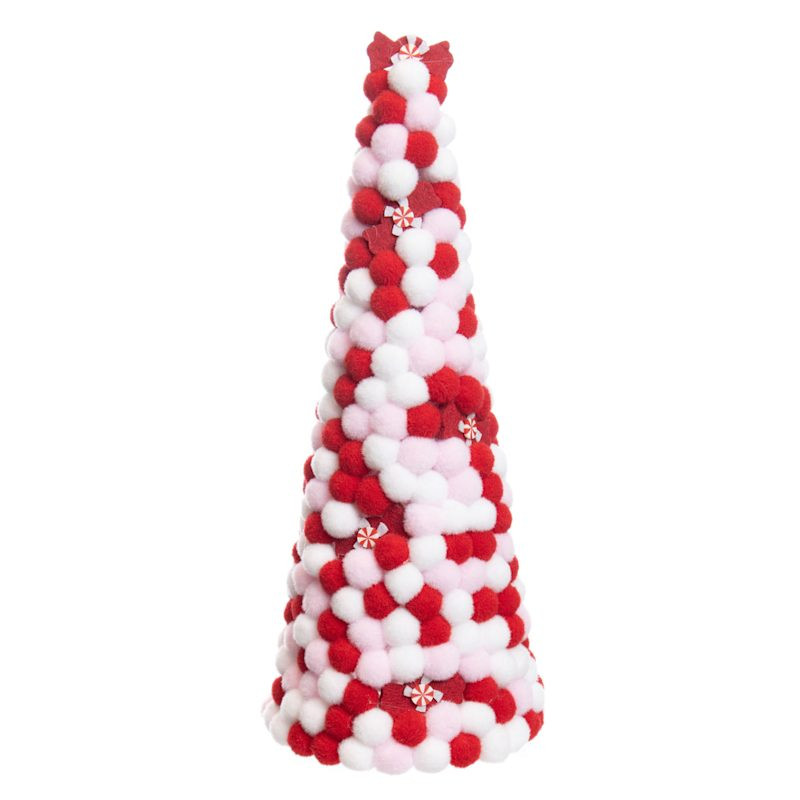 Red, Pink & White Pom Pom Cone Tree, 13" | At Home
