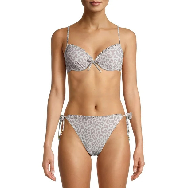 XOXO Women's Leopard Print Ruffle Push Up Bralette Bikini Top Swimsuit - Walmart.com | Walmart (US)