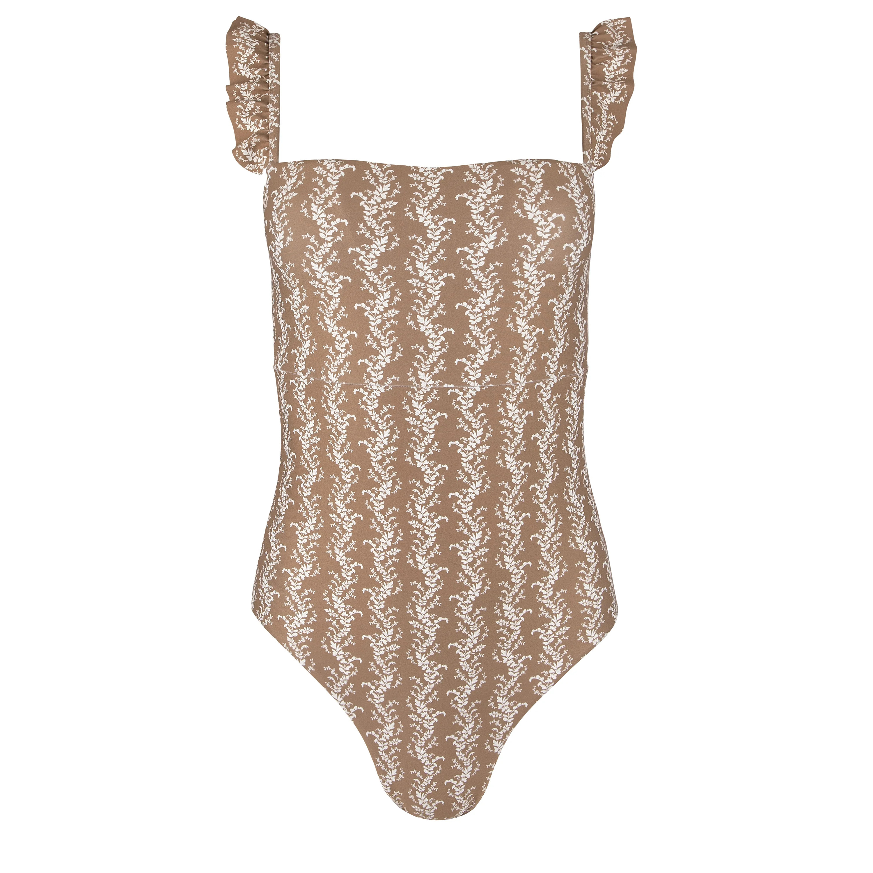 women's almond vine floral ruffle one piece | minnow
