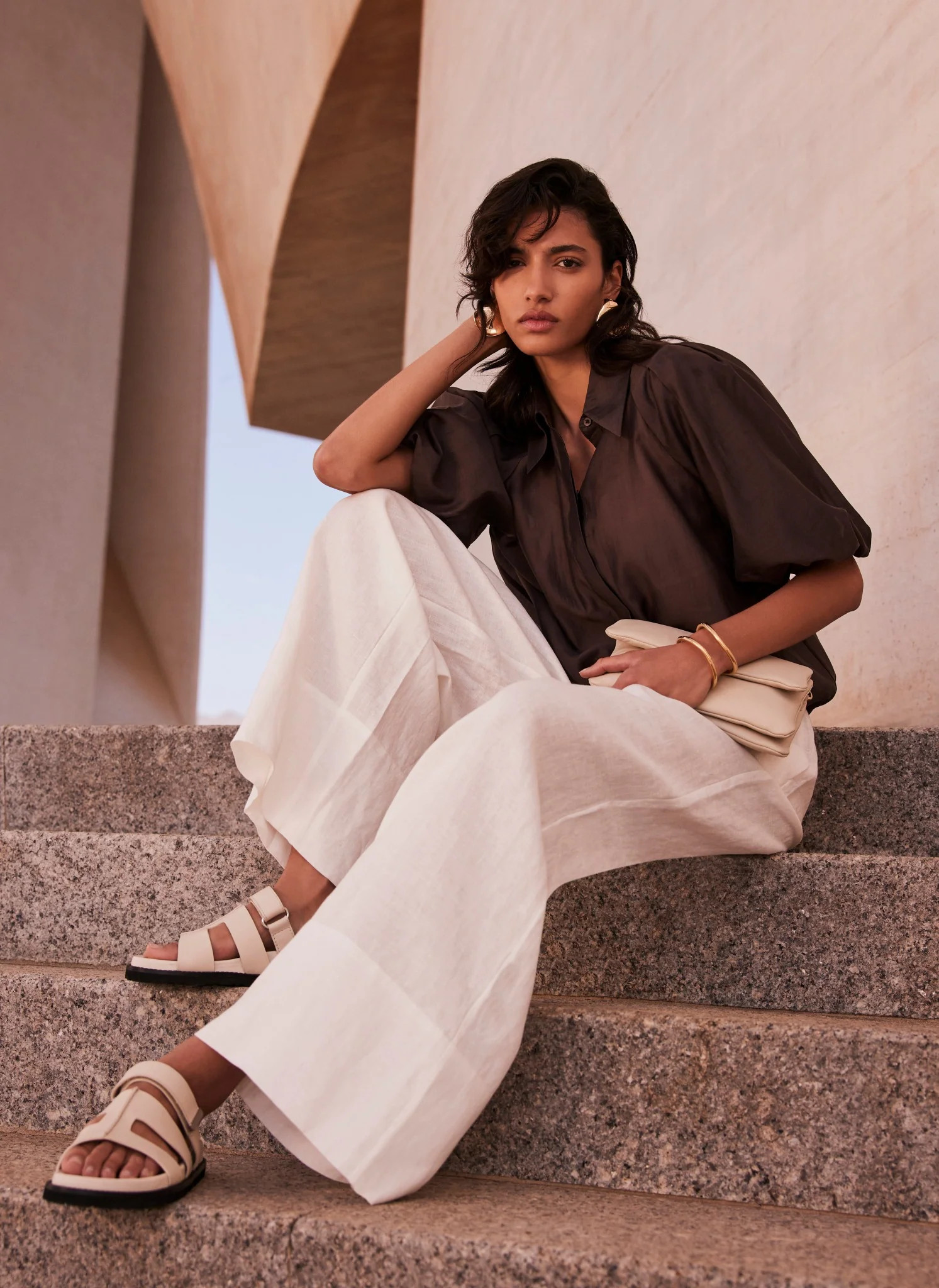 Brown Sheer Cropped Shirt | Mint Velvet