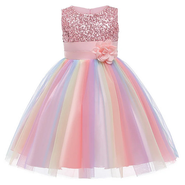 HAWEE Flower Girls Sequin Dress Rainbow Tutu Birthday Party Princess Dress Pageant Gown for Age 3... | Walmart (US)