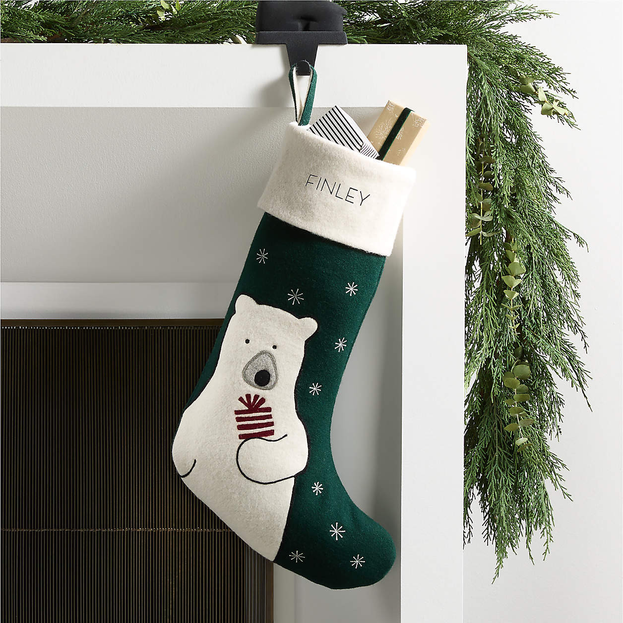 Arctic Friends Polar Bear Wool Christmas Stocking by Joan Anderson + Reviews | Crate & Barrel | Crate & Barrel