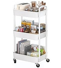 Sywhitta 3-Tier Plastic Rolling Utility Cart with Handle, Multi-Functional Storage Trolley for Of... | Amazon (US)