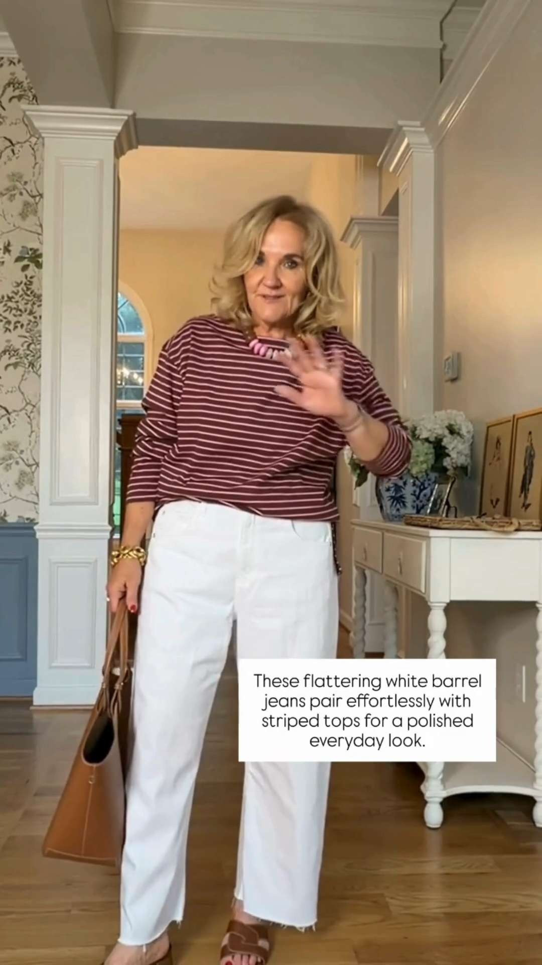 This striped long-sleeve tee is an easy everyday staple! Paired with flattering white barrel jeans, it's a polished casual look that's perfect for running errands, lunch with friends, or weekend outings. Bonus—the top is 30% off!

💡 LTK MADE EASY
❤️ Heart = Support my posts!
🔖 Save = Get sale & restock alerts
📋 Lists = Keep favorites organized
📲 Share = Send lists and products to a friend. Hello, Christmas List!
💬 Comment = Ask me anything about what I'm wearing.:-) 

 #LTKootd #LTKSeasonal #LTKOver40