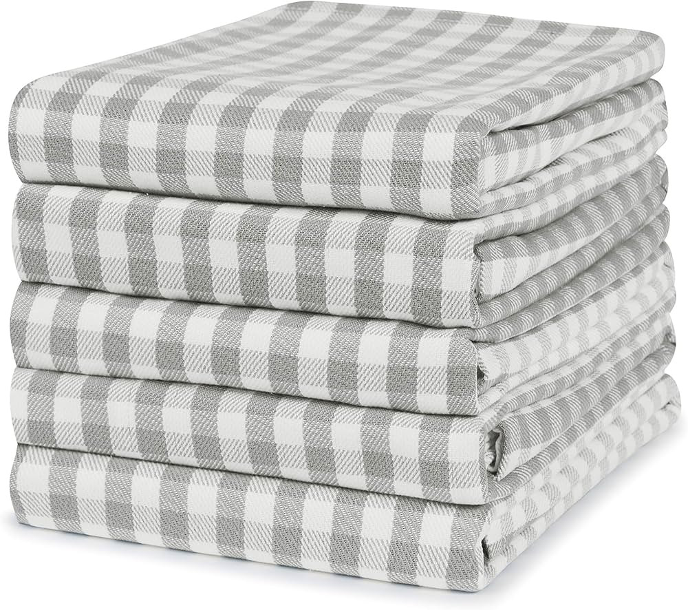 Sticky Toffee 100% Cotton Tea Towel - Pack of 5, Grey Chequered Pattern | Kitchen Check Set | Abs... | Amazon (UK)