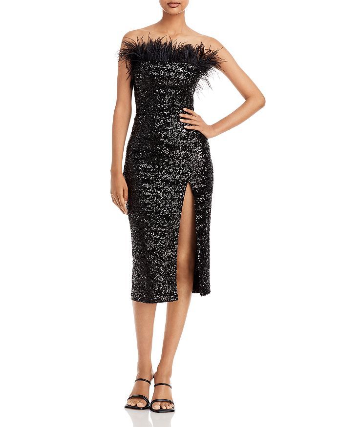Liz Feather Trim Strapless Shimmer Dress | Bloomingdale's (US)