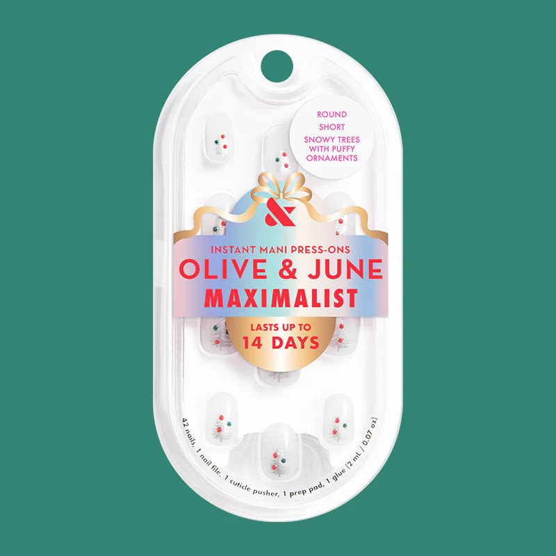 Snowy Trees with Puffy Ornaments - Press-On | Extra Short | Round | Olive & June
