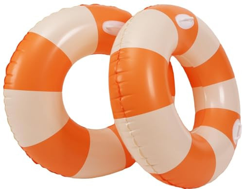 2PCS XL Stripe Pool Swim Ring with Handles Inflatable Pool Floats 45 Inch Water Fun Large Adult Swimming Pool Float for Beach Lake Summer Party (Orange,120) | Amazon (US)