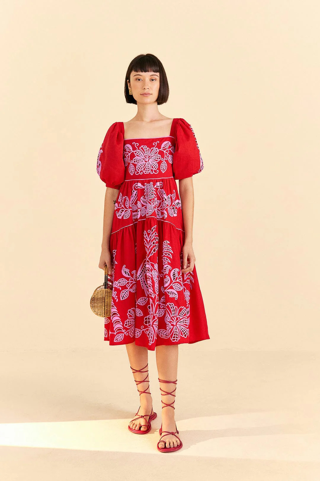 Red Palm Tree Richelieu Midi Dress | FarmRio (US)