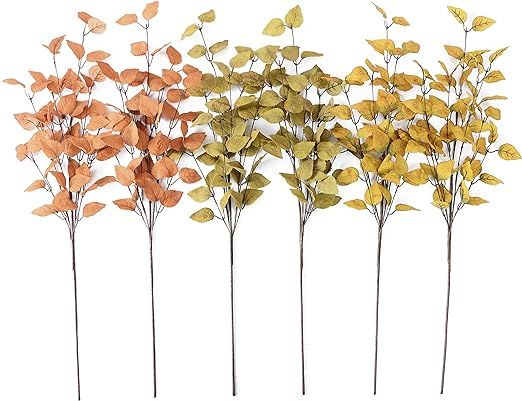 YNYLCHMX 6 Pieces Fall Stems Fall Picks Fall Leaf Spray Artificial Leaves Stems, Picks Birch Leav... | Amazon (US)