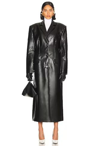 Helsa Waterbased Faux Leather Long Coat in Black | FWRD | FWRD 