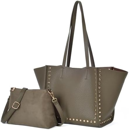 Shoulder Bag for Women Vegan Leather Studded Bag Large Trendy Tote Bag with Crossbody Purse 2PCs ... | Amazon (US)