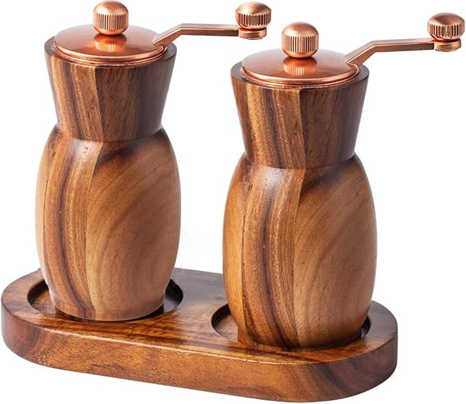 Pepper Grinder and Mill - Salt and Pepper Grinder Set with Holder - Wooden Shakers - Refillable M... | Amazon (US)