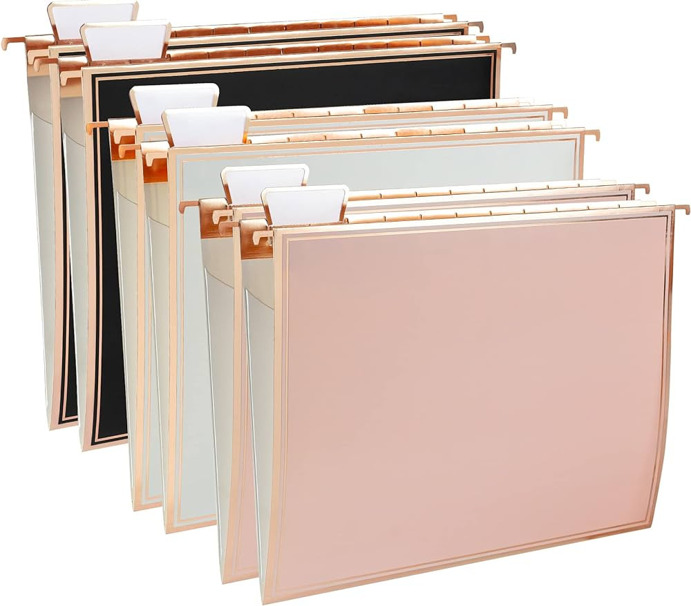 Y YOMA 6 Pack Rose Gold Hanging File Folders with Pocket Letter Size Decorative File Folder Cute ... | Amazon (US)