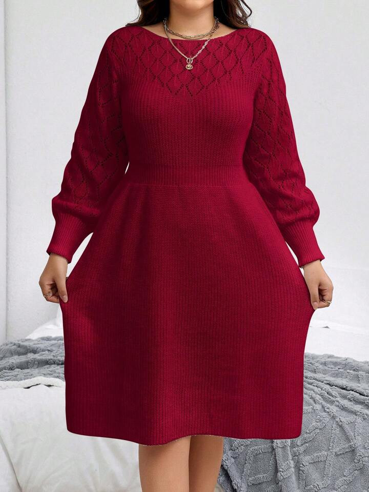 SHEIN Privé Plus Size Solid Color Knitted Sweater Dress | SHEIN