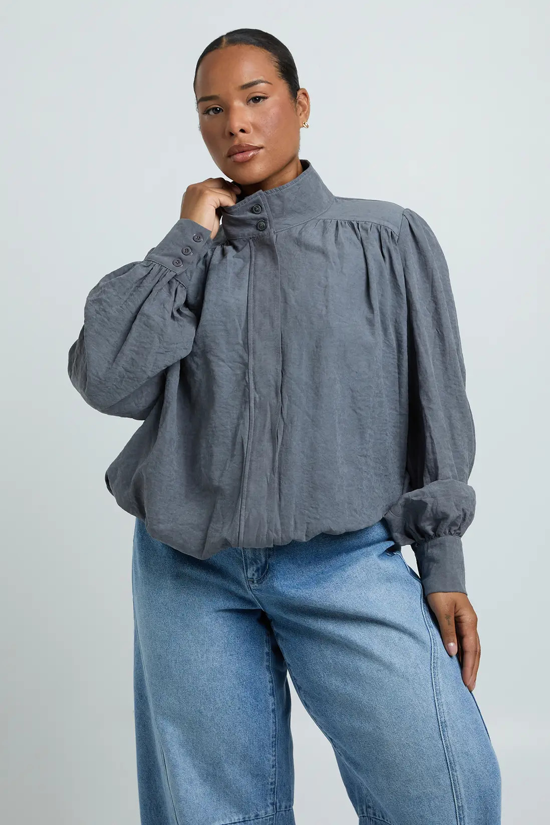 Plus Peached Gathered Detail Long Sleeve Top | boohoo (US & Canada)