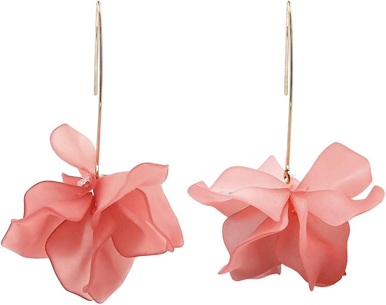 D.Rosse Boho Rose Petal Dangle Resin Earrings - Long Drop Acrylic Tiered Flower Earrings - Statement | Amazon (US)