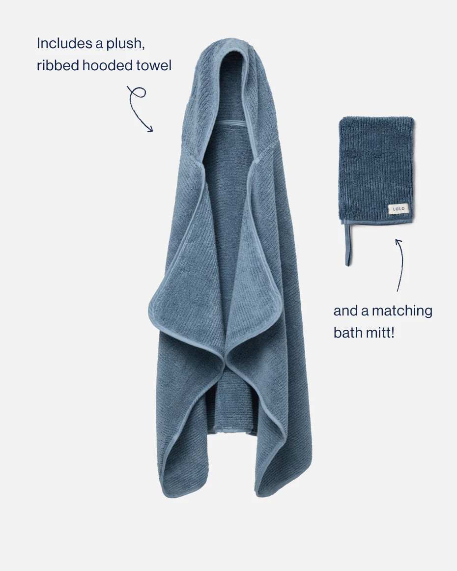 The Ribbed Hooded Towel + Bath Mitt | Lalo