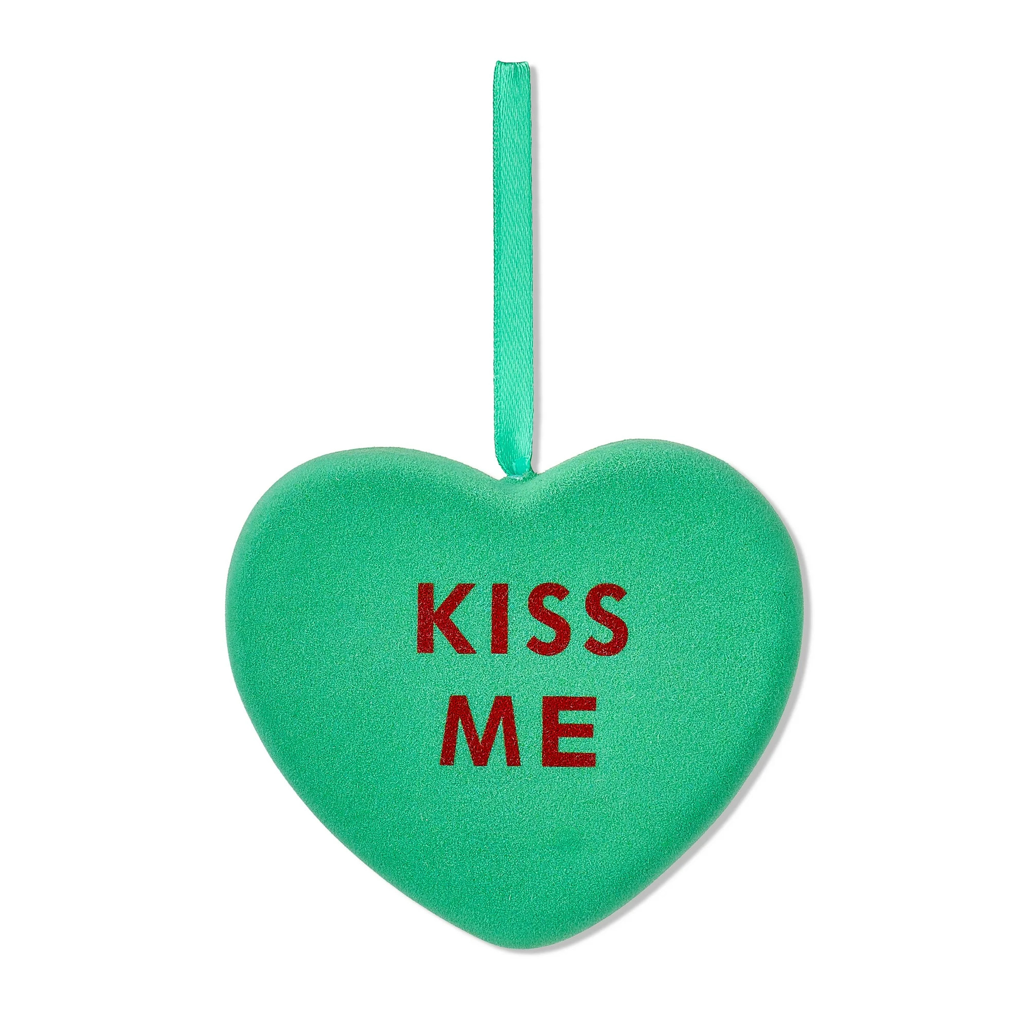 Small Flocked Kiss Me Heart Hanging Decoration, Green, 3.5", Valentine's Day by Way To Celebrate | Walmart (US)