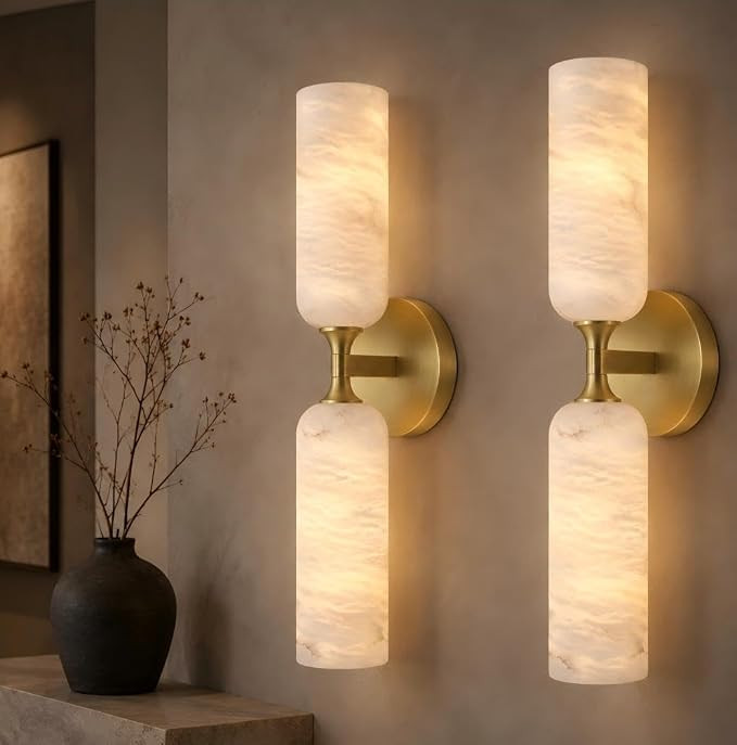 20in Alabaster Wall Sconces Set of Two, Modern Spanish Natural Marble Bathroom Vanity Sconces, Br... | Amazon (US)