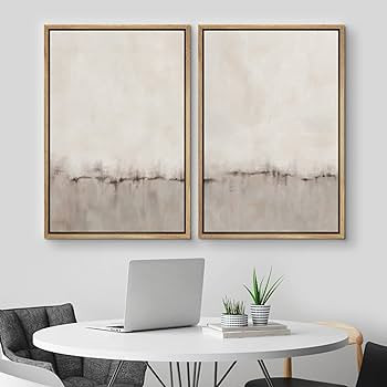 MUDECOR Framed Canvas Print Wall Art Set Watercolor Pastel Duotone Tan Landscape Abstract Shapes ... | Amazon (US)