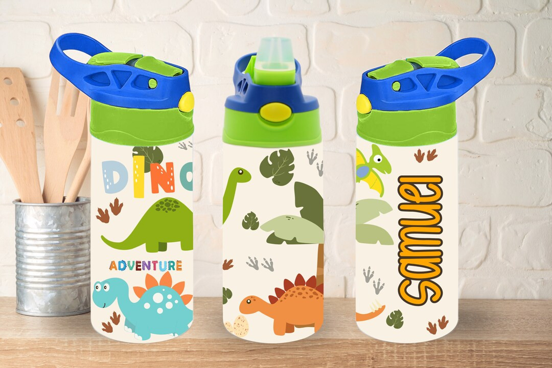 Personalized Dino Water Bottle for Kids Custom School Sippy Cup With Dinosaur Design, Custom Kids... | Etsy (US)