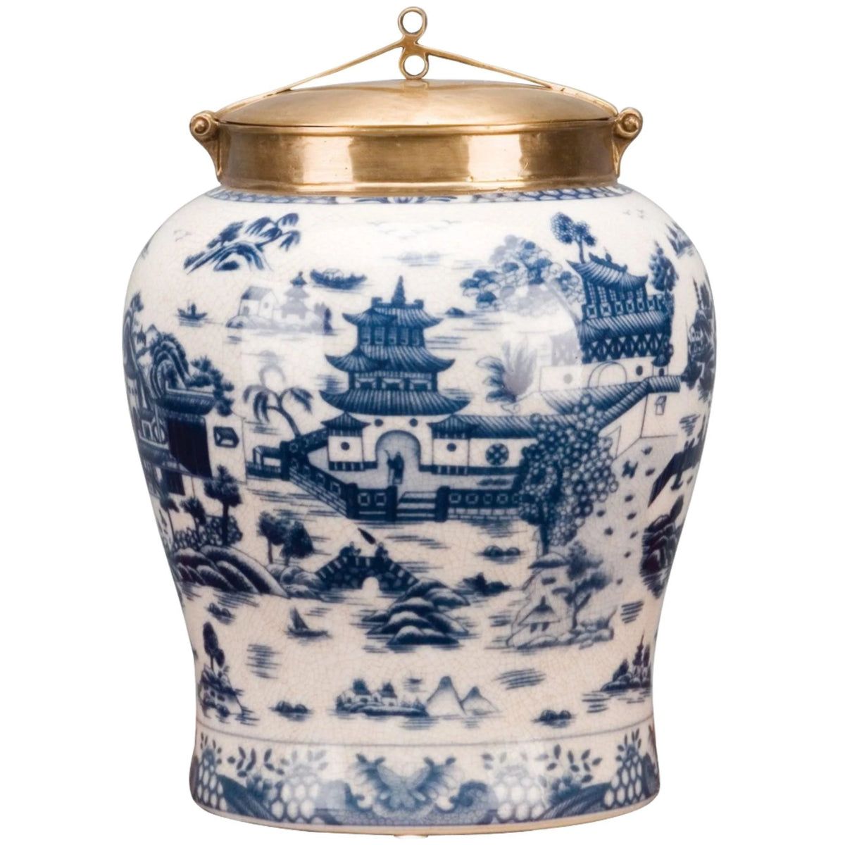 Blue and White Porcelain Jar with Bronze Lid | The Well Appointed House, LLC