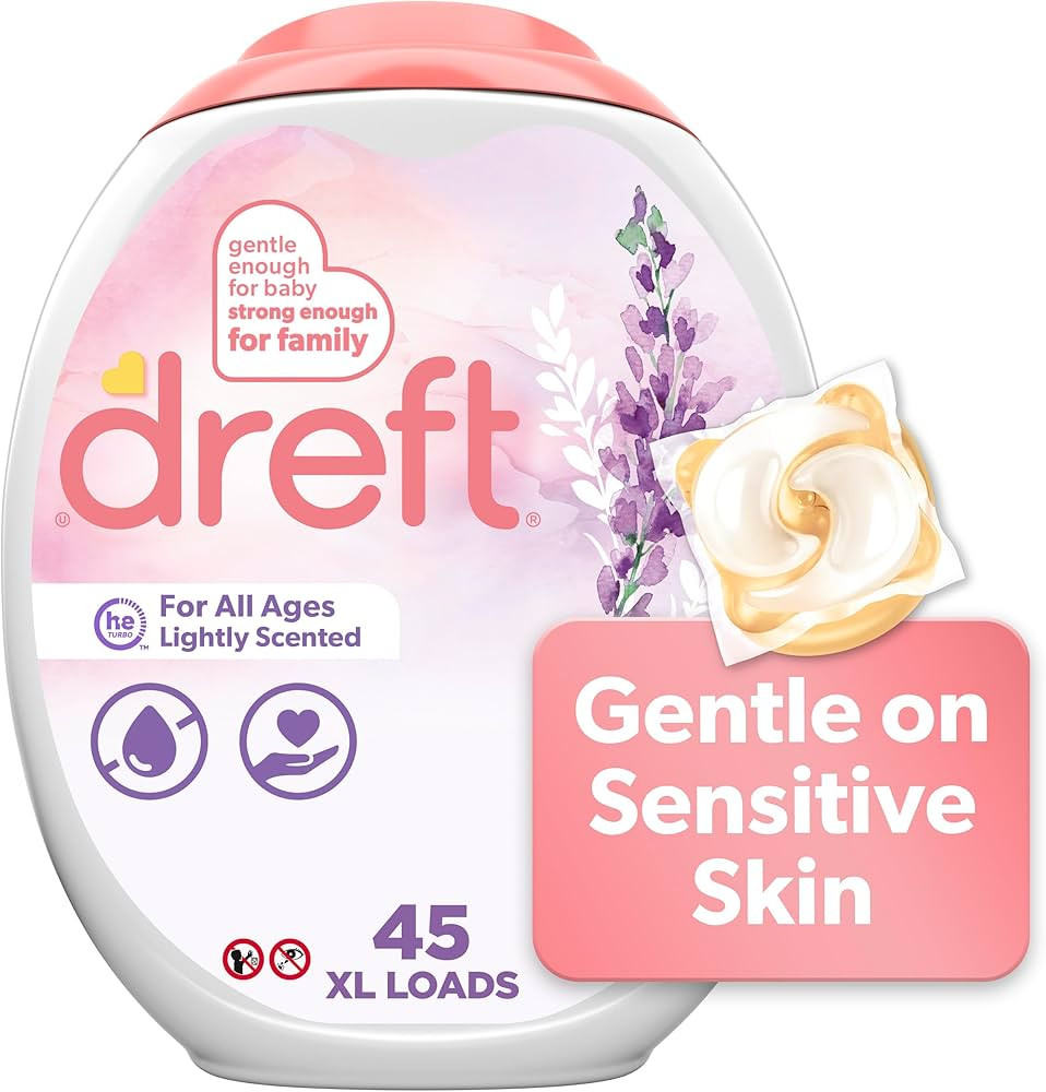 Dreft Laundry Detergent Pacs, HE Compatible, Lightly Scented, Lavender, 45 Count | Amazon (US)