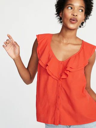 Sleeveless Ruffle-Trim Button-Front Blouse for Women | Old Navy US
