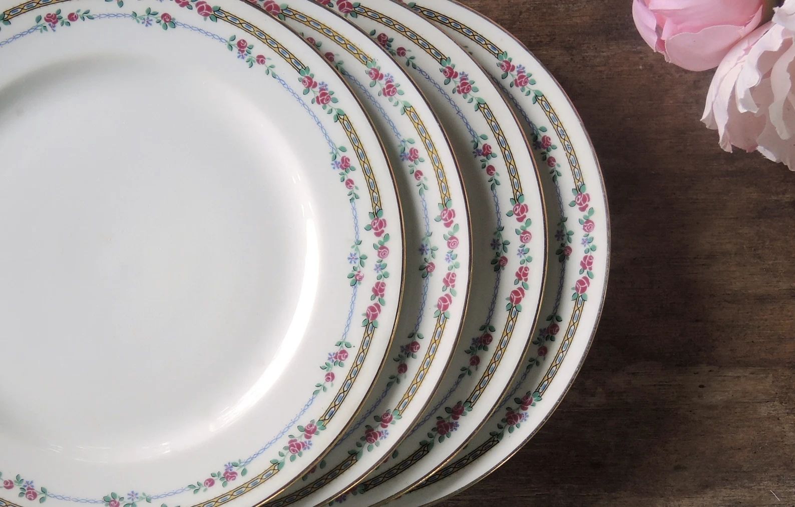 Limoges C. Ahrenfeldt Salad Plates Set Of 4 Depose Lunch Plates Pink Rose Blossoms Border | Etsy (US)