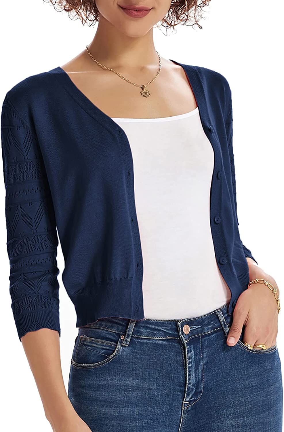 GRACE KARIN Women's Cardigans Shrugs for Dresses 3/4 Sleeve Cardigan V Neck Button Down Sweater L... | Amazon (US)