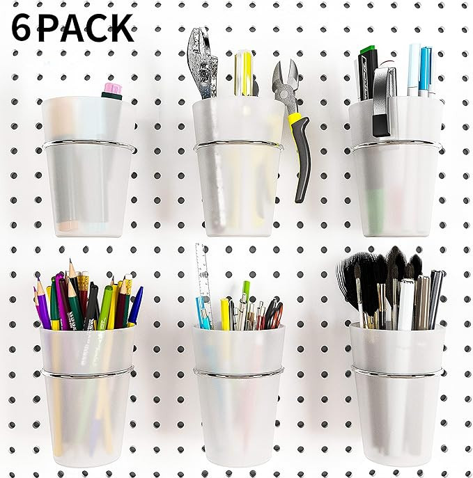 6 Set Pegboard Hooks with Cups, Ring Style Bins with Rings, Pegboard Cup Holder Accessories for O... | Amazon (US)