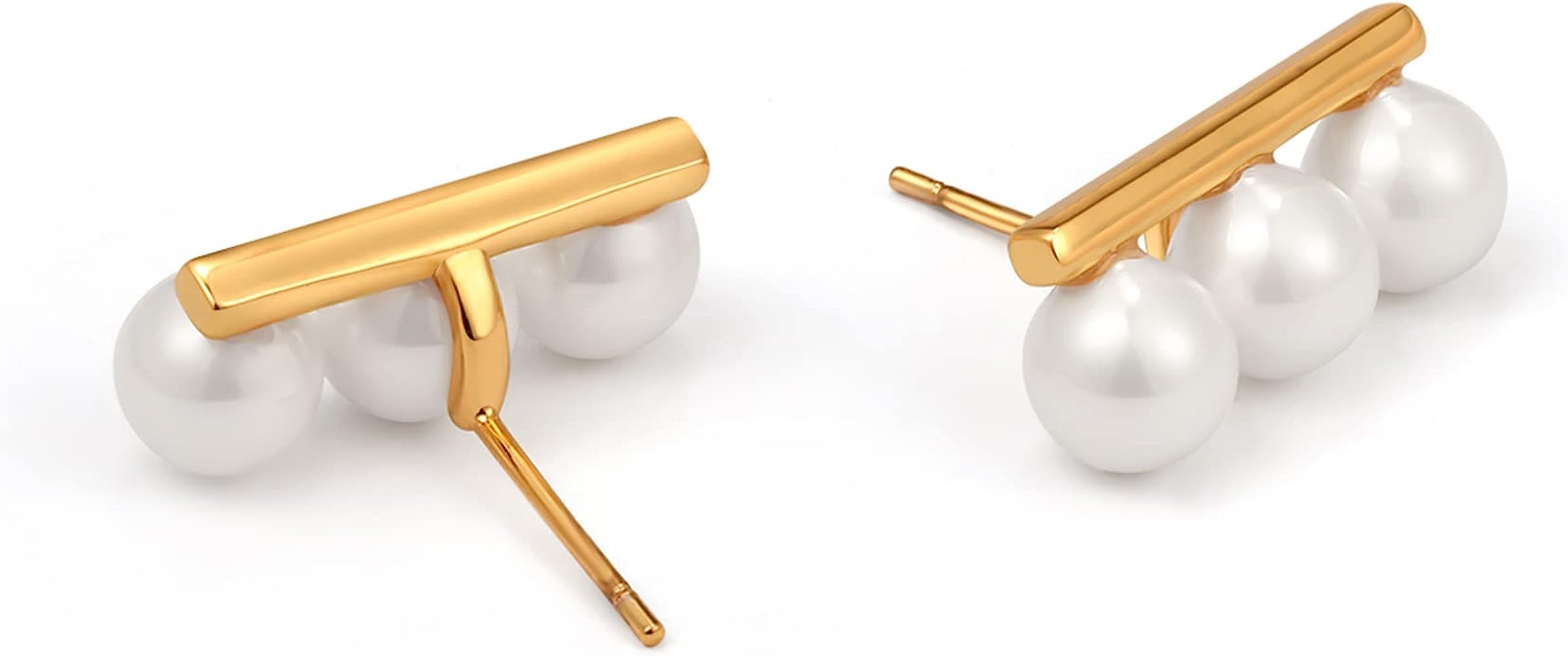 InzheG Imitation Pearl Stud Earrings 18K Gold Plated Hypoallergenic Gold Ball Beads Stud Earrings... | Amazon (US)