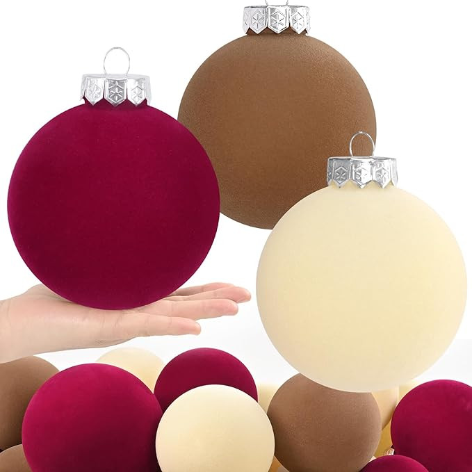 15 Pcs(3.9 In/100 mm) Velvet Christmas Ornaments Balls Set, Brown Red Neutral Christmas Tree Orna... | Amazon (US)
