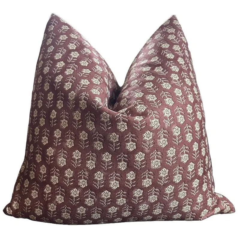 Mila Pillow Cover, Red, Cream, Floral, Bohemian Eclectic, Linen, Beautiful Pattern, Soft, Natural... | Etsy (US)