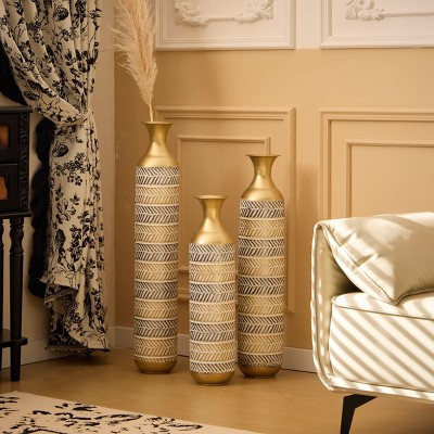 KTMBDW Vases Tall 24/28.7/33.5 " - Metal Floor Standing Vase Set of 3 Big Standing Vase for Living Room Dining Bedroom, Gray and Gold | Target
