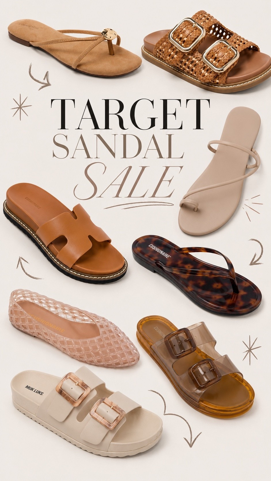TARGET SANDAL SALE 🤎
So many cute summer sandals are marked down right now — neutral slides, jelly sandals, woven details, designer-looking styles + easy everyday pairs. Linking my favorite Target sandal finds before sizes start disappearing.

Shop the collage here + save this for your next Target run ✨

#LTKshoecrush #LTKunder50 #LTKstyletip #TargetFinds #TargetStyle #TargetSandals #SummerSandals #SandalSale #DesignerLookForLess #NeutralStyle

#LTKSaleAlert