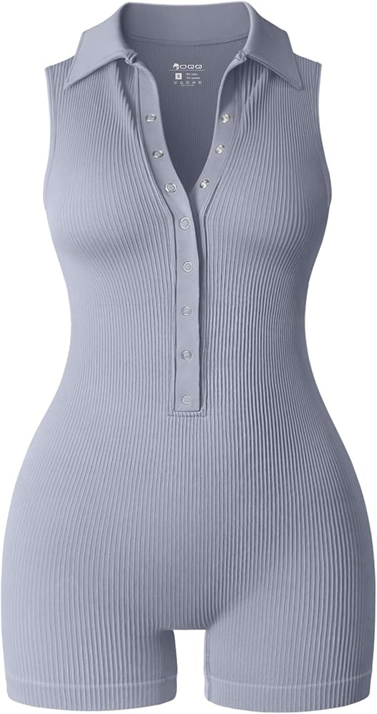 OQQ Women Yoga Rompers Ribbed V Neck Sleeveless Stretch Tummy Control Exercise Rompers | Amazon (US)
