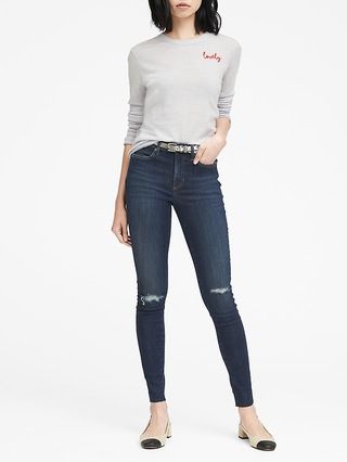 High-Rise Legging-Fit Medium Wash Ankle Jean with Fray Hem | Banana Republic US