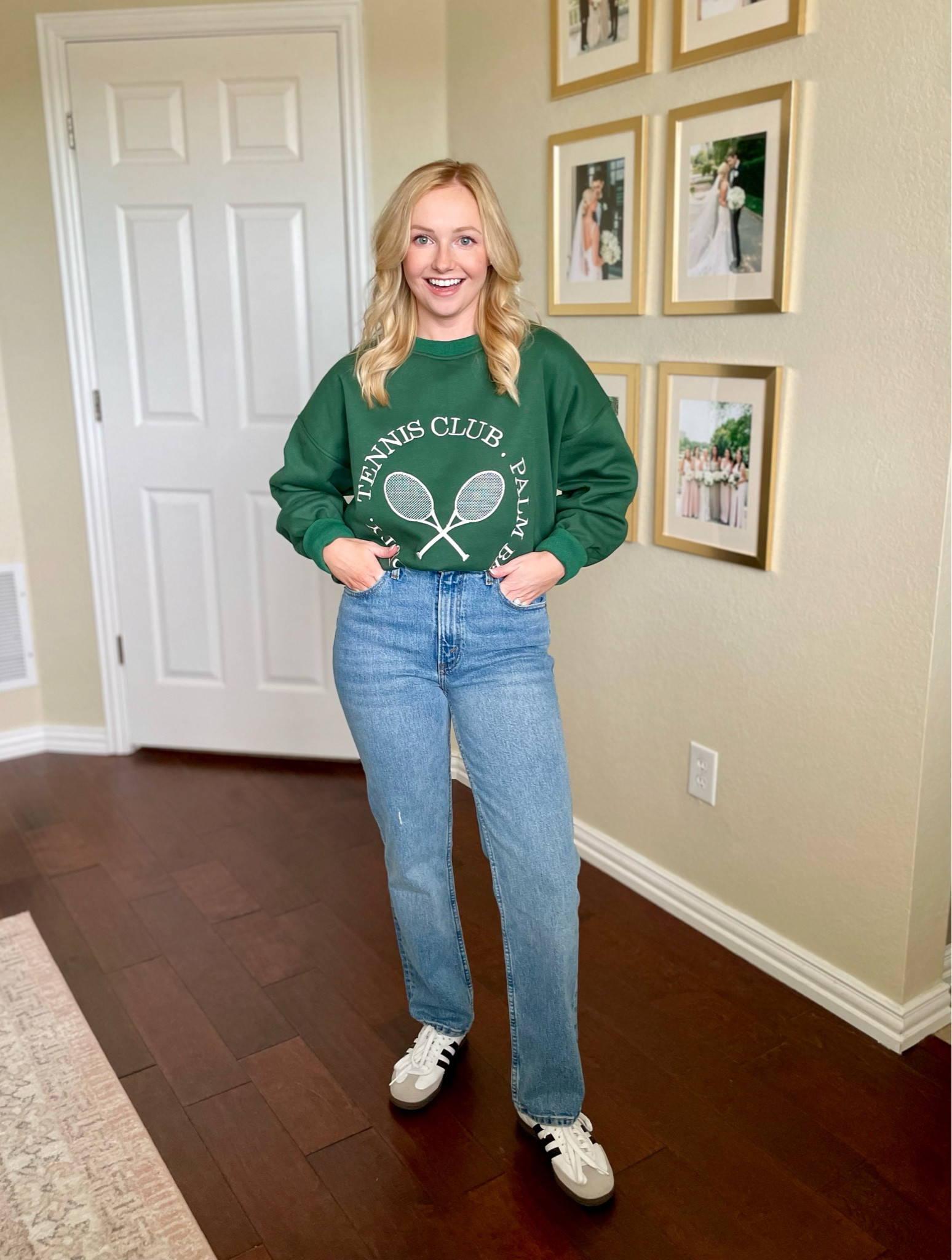 Wearing an XS in the sweatshirt, runs very oversized! | casual sweatshirt, sweatshirt outfit, jeans, light wash jeans, sneakers, sneakers outfit, adidas sambas 

#LTKSeasonal #LTKfindsunder50 #LTKstyletip