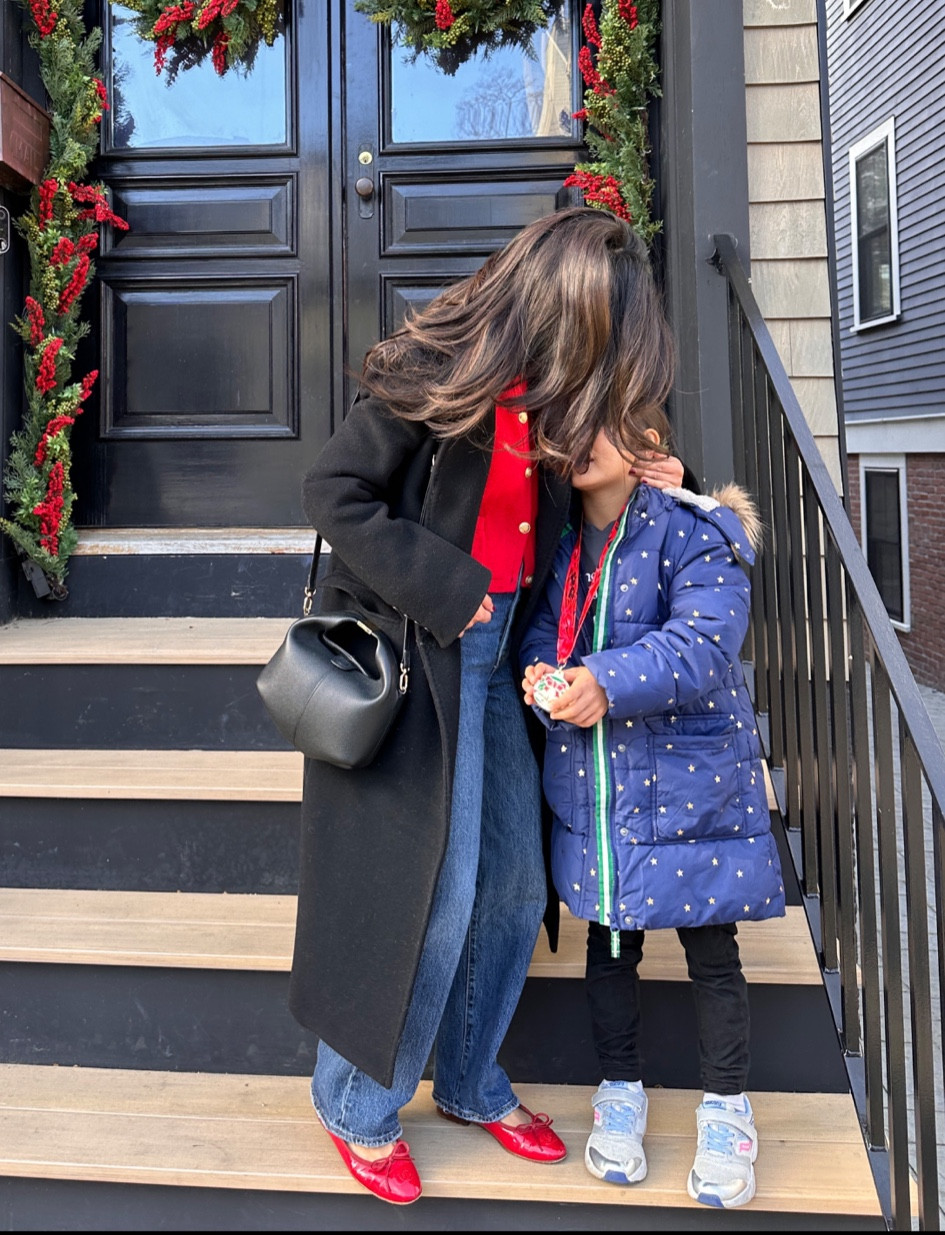 Casual festive yet comfy outfit:

• jcrew cardigan jacket xxs. Old but I found a very similar one on extra sale and comes in petite! Reviews say the one linked runs small. 

• Levi’s ribcage jeans 24 x 27. Love the length to wear with flats. Ultra high rise.

• Chanel flats 

• aritzia coat xxs runs big and oversized but I love it. Thicker warm and plush material. Keeps me warm and I love throwing it on pieces where I can’t easily fit a slim fit coat over 

• polene beri bag, not linkable

• nori is in a boden puffer coat. These is such a good quality and functional girls coat! This print is old but I linked this year’s version that I checked out in person

I have purchased the same style now 3 times whenever she outgrows it. Size up if between sizes. They’re warm, water repellant, easy to zip. Has removable hood and soft cozy lining. 

#LTKFindsUnder100 #LTKHoliday #LTKFamily