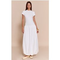 White Dropped Waist T-Shirt Puff Ball Hem Maxi Dress | PrettyLittleThing US