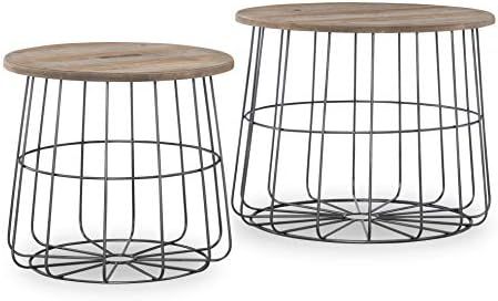 Linon Home Decor Products Deena Metal and Wood Basket Nesting Table, Brown | Amazon (US)