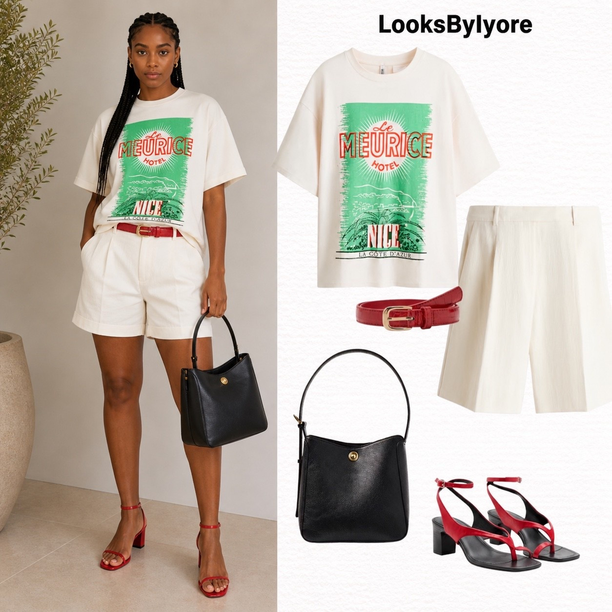 Shorts, tshirt , red shoes, black bag and red belt 

#LTKstyletip #LTKcanada #LTKshoes
