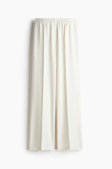 H & M - Wide Crease-Detail Pants - Cream/Pinstriped | H&M (US + CA)